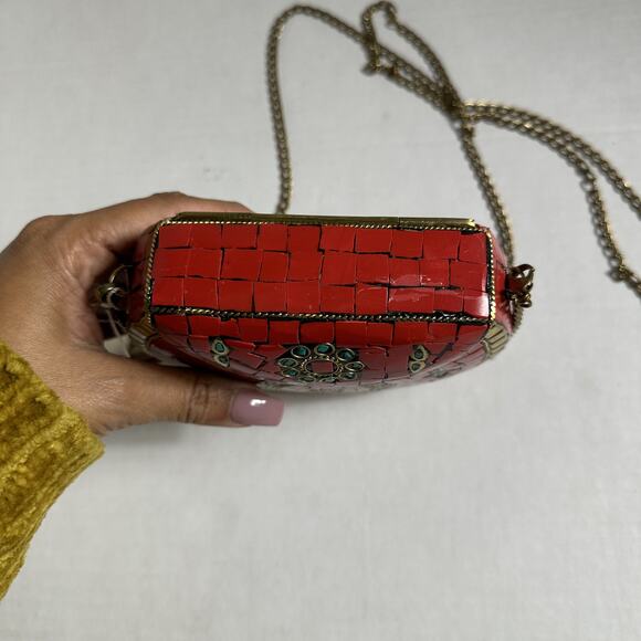 ANTIK KRAFT Women's Red/Turquoise Mosaic Tile Crossbody Bag NWT - Picture 6 of 9